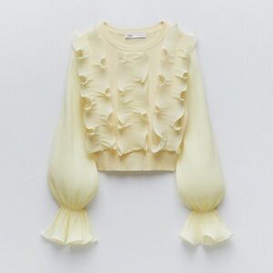 Zara ruffle lemon yellow sweater